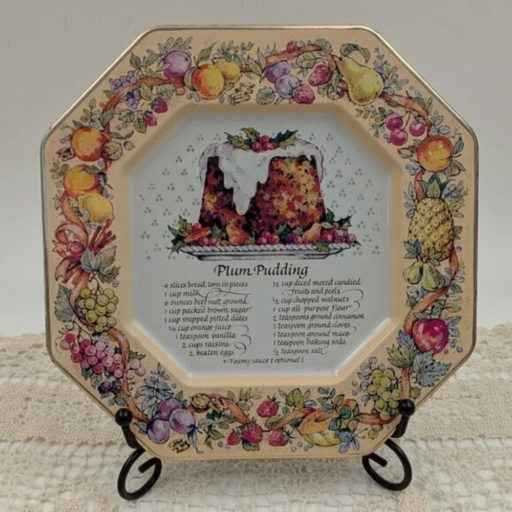 Vintage 1982 Avon Hospitality Sweets Recipe Plate - Plum Pudding Tin Tray